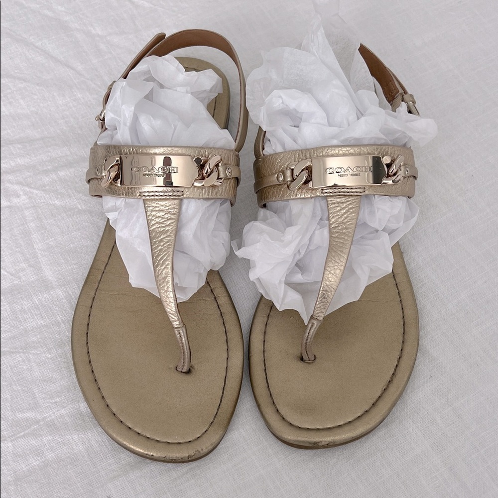 Coach Caterine Gold Leather Chainlink Sandals 7.5